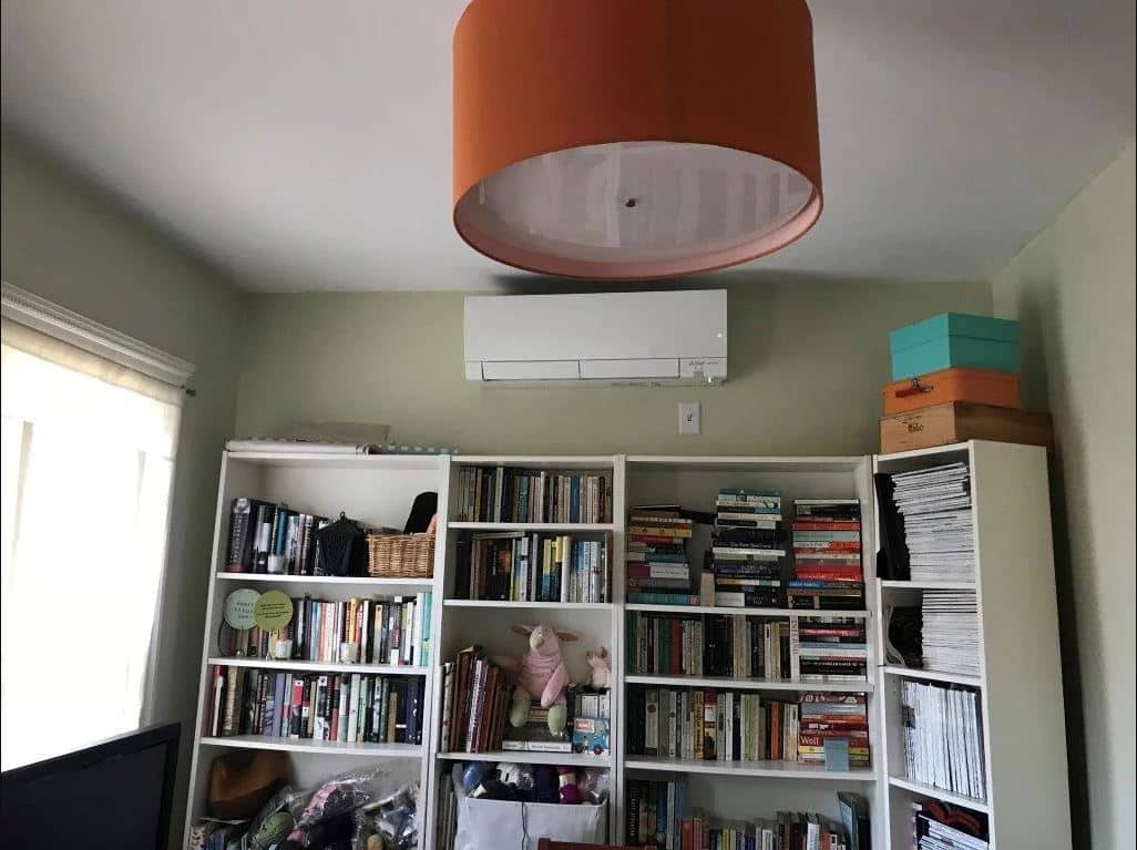 Mitsubishi ductless indoor unit installation in Somerville home office.