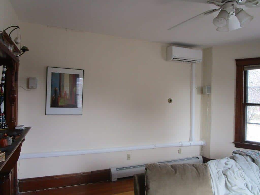 Indoor Mitsubishi ductless unit installation in Somerville Victorian.