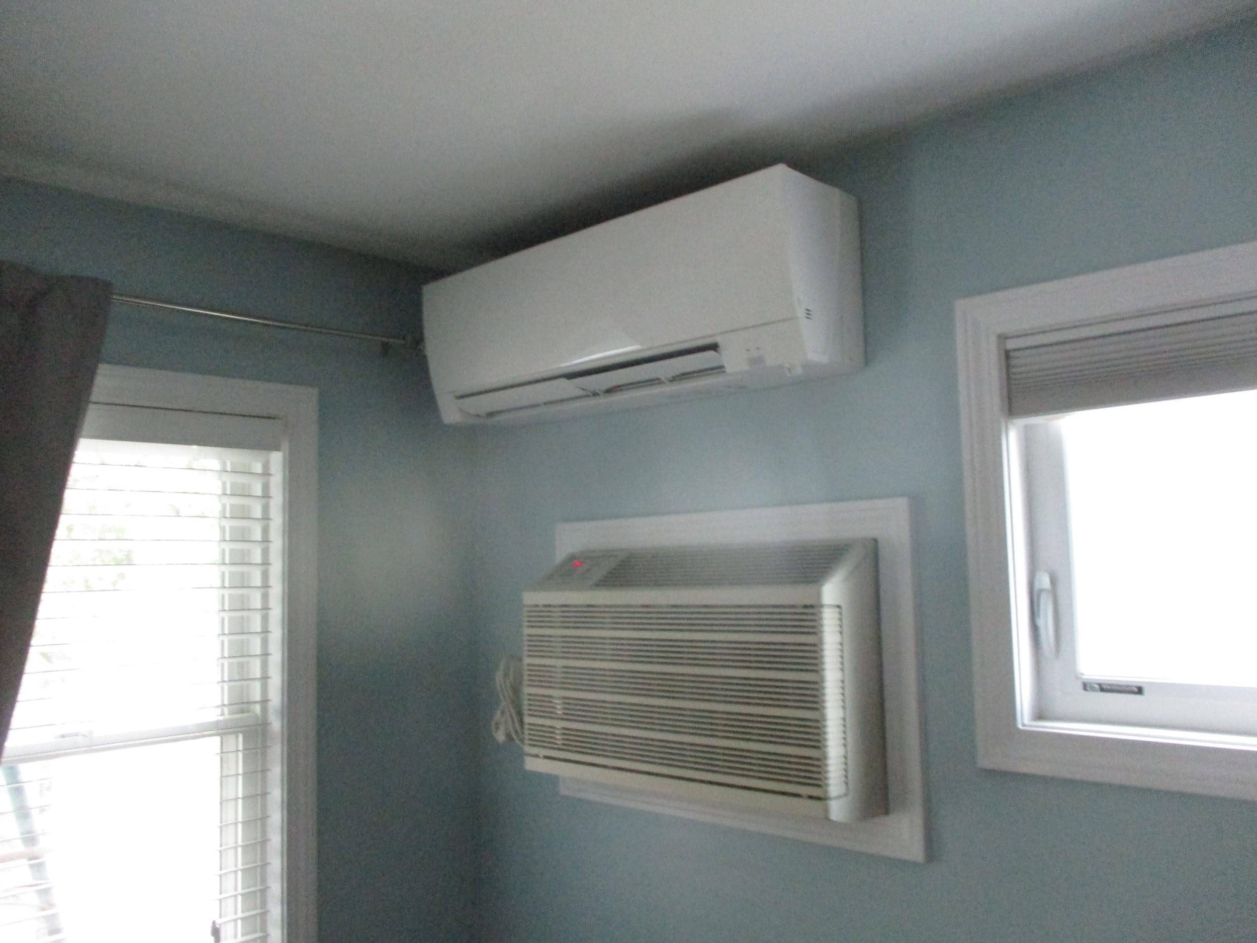 A second Mitsubishi ductless AC unit installed in cape-style home in Framington, MA.