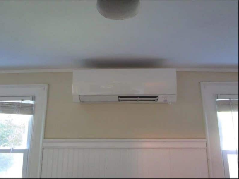 A Mitsubishi ductless unit adds air conditioning to an Andover, MA colonial