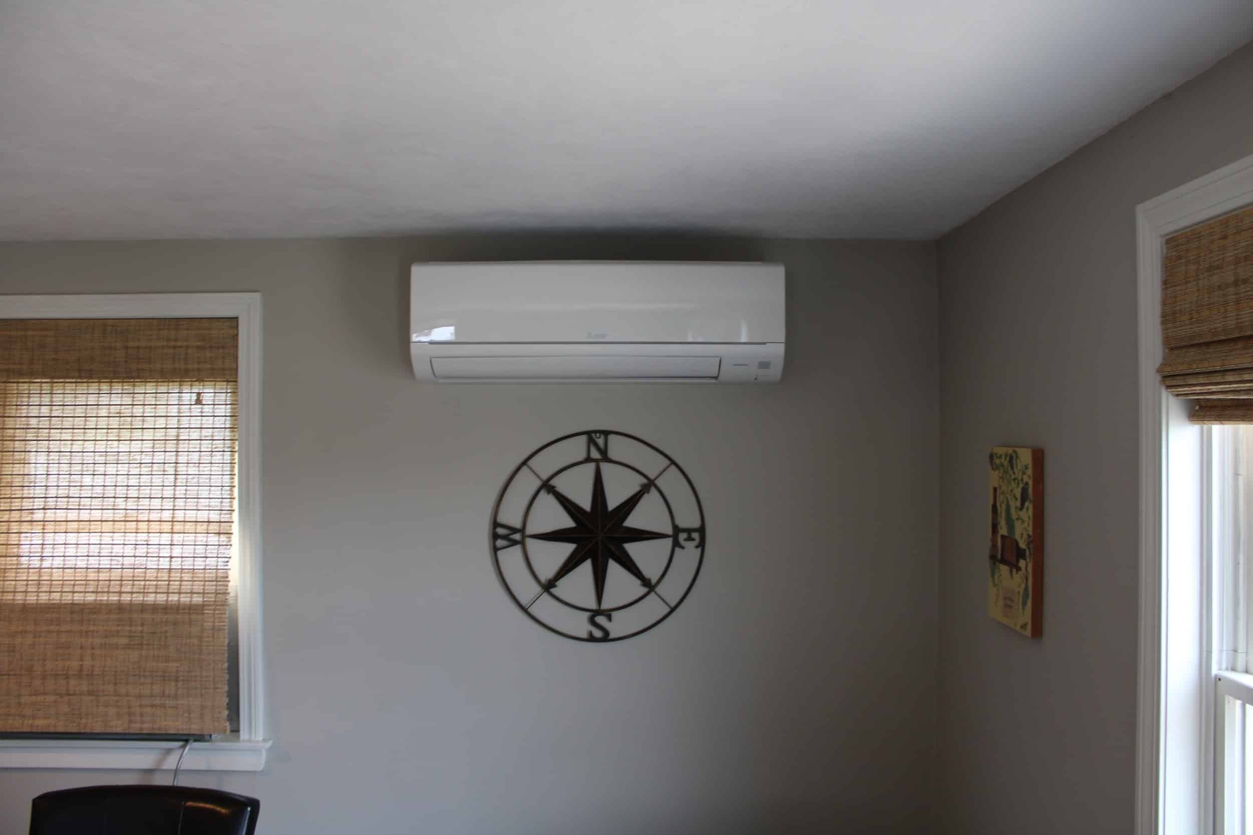 Ductless AC with heat pump installed in Peabody, MA, home. 