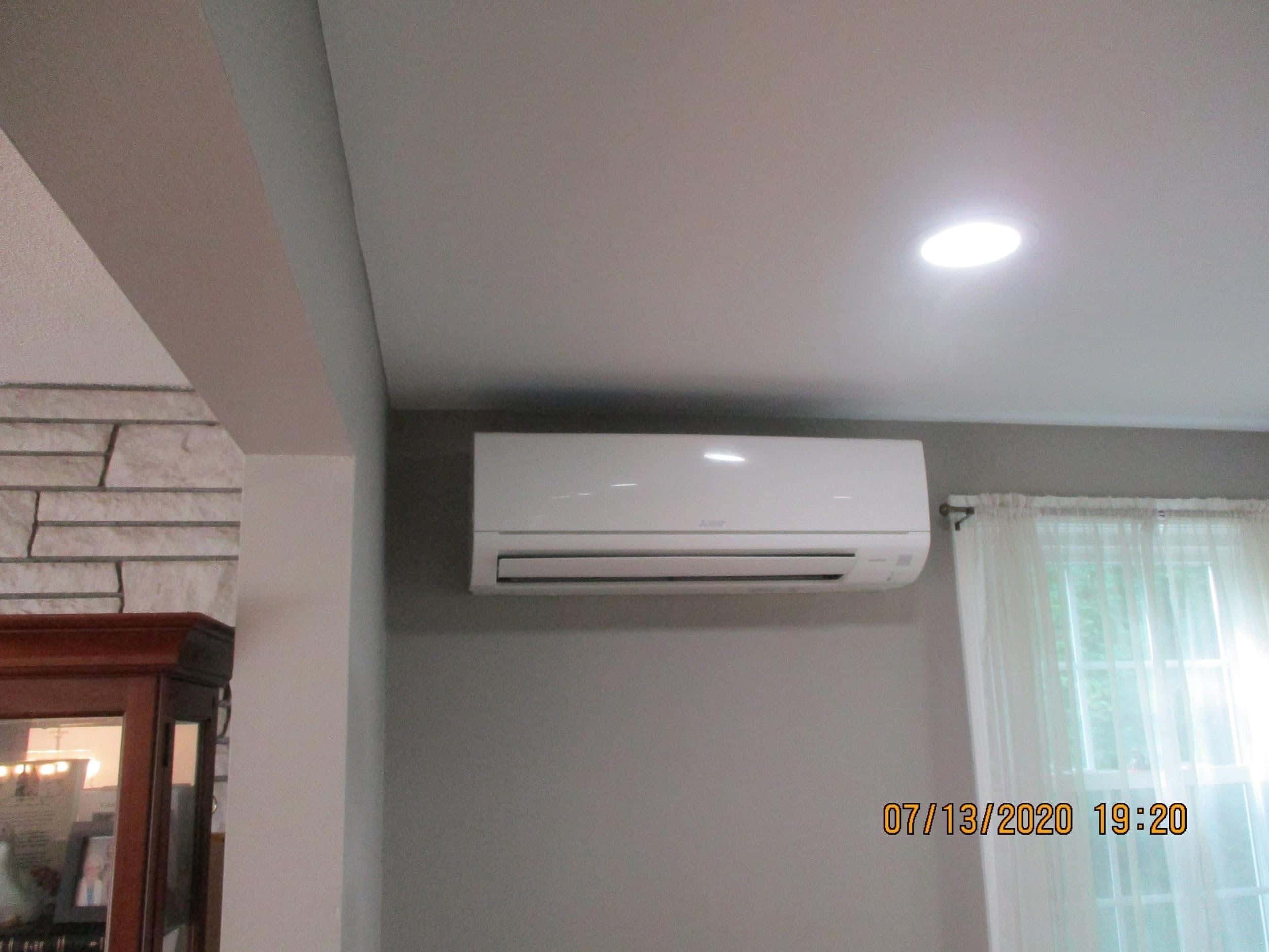 Example of an indoor Mitsubishi ductless AC installed in Framingham home.