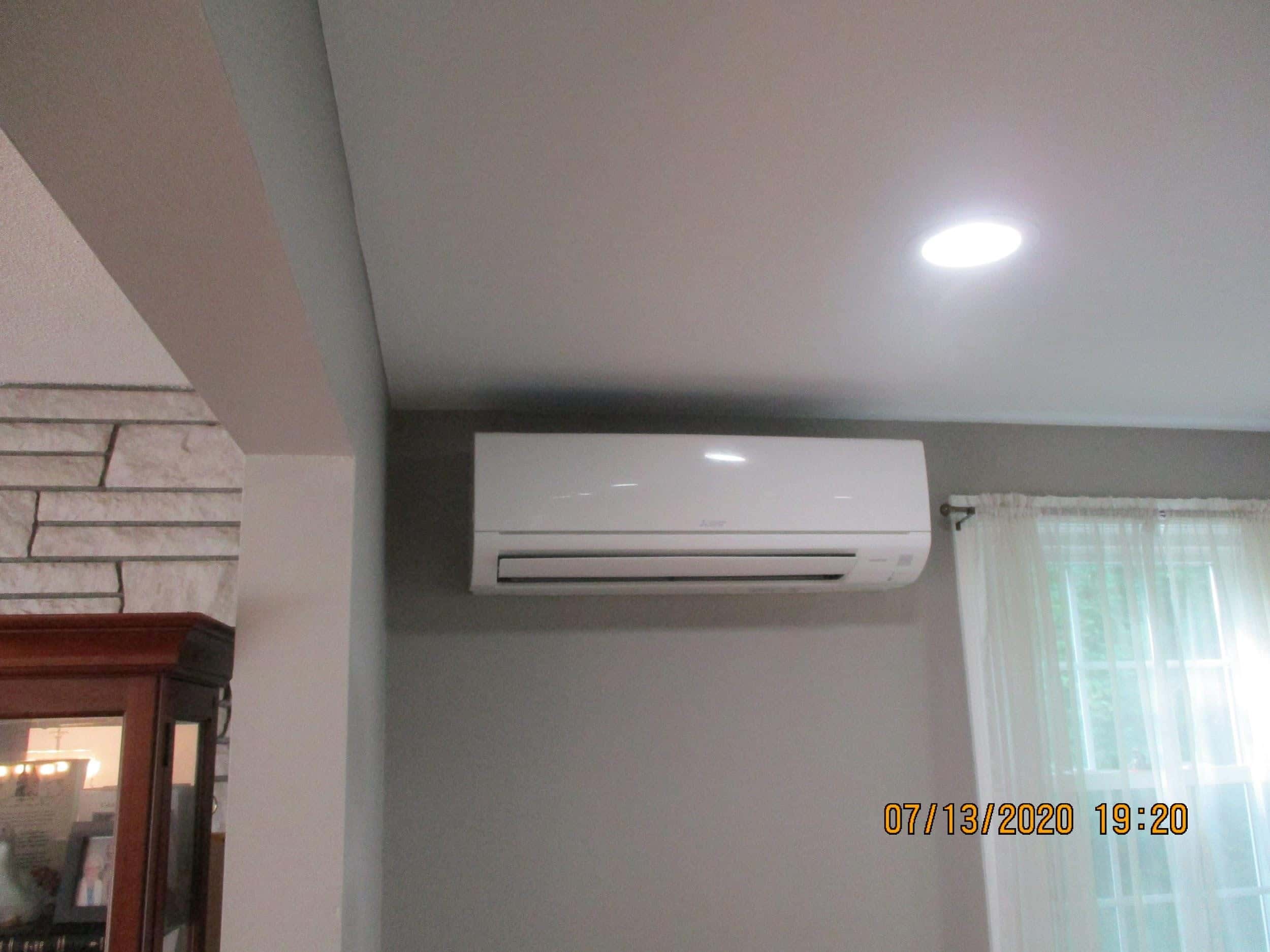 Example of an indoor Mitsubishi ductless AC installed in Framingham home. 