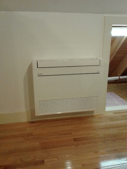 Example of an indoor floor mounted ductless AC unit.