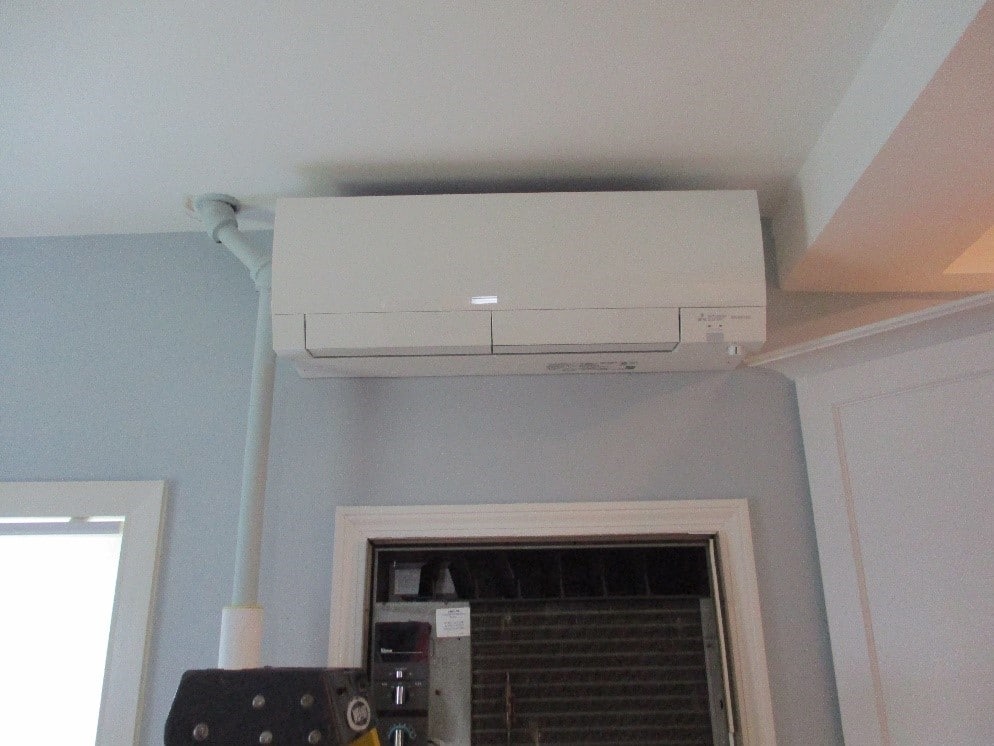 Example of indoor ductless air handler in Needham home