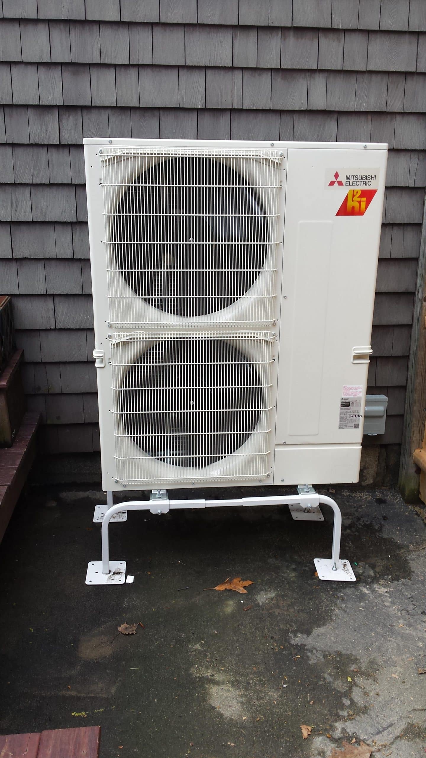 Outdoor componentry of Mitsubishi Hyper Heat ductless HVAC system