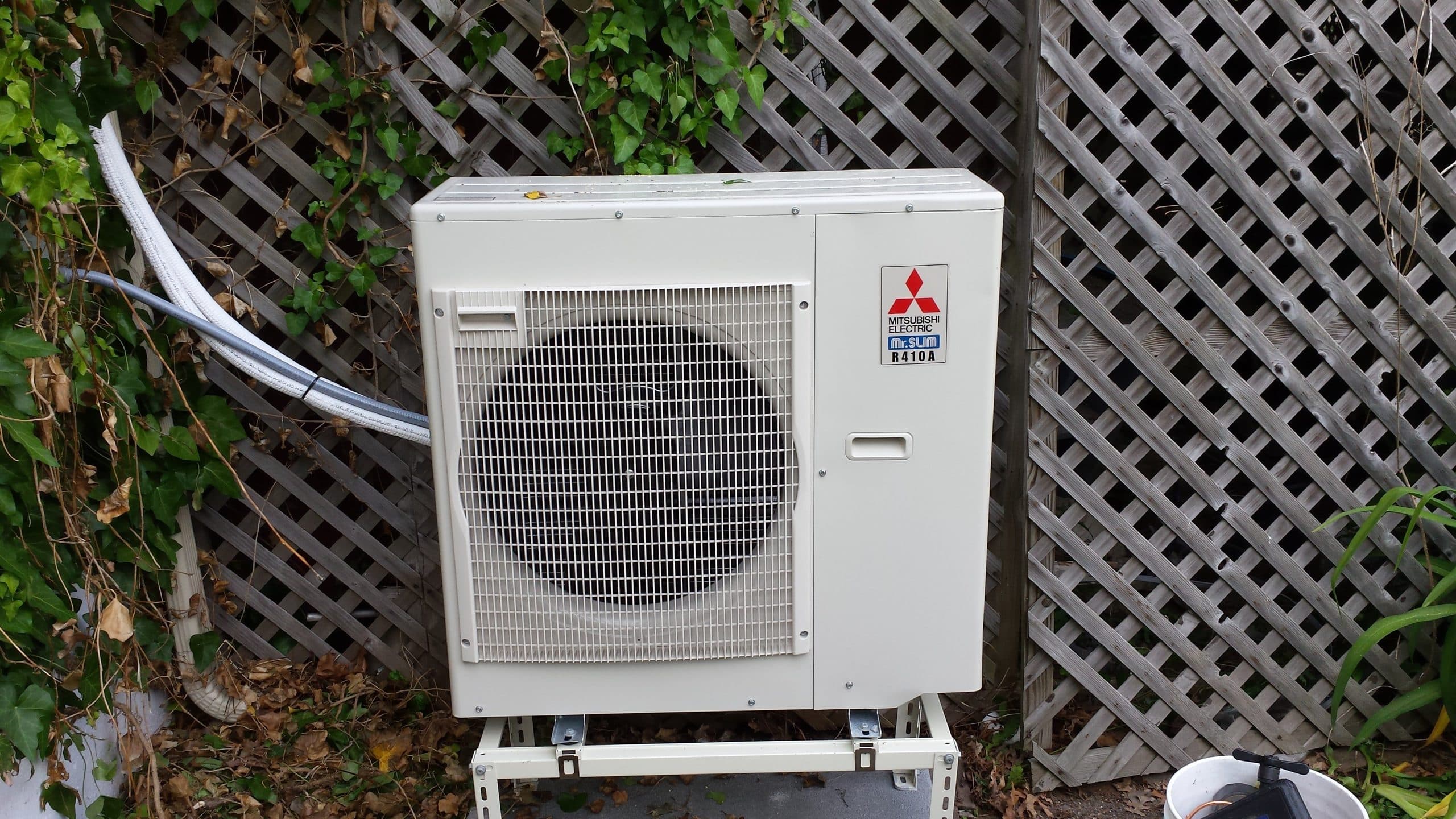 Outdoor condenser unit for Mitsubishi ductless HVAC system in Concord, MA