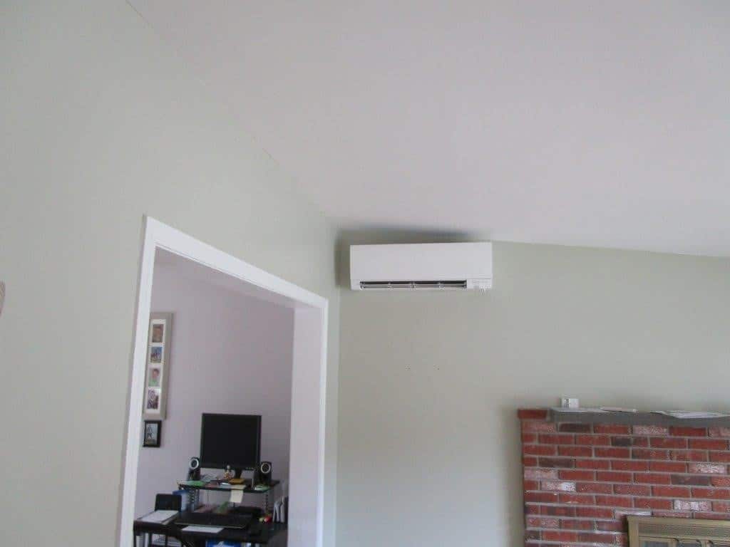 Indoor air handler installed in Gloucester, MA, for Mitsubishi ductless system.