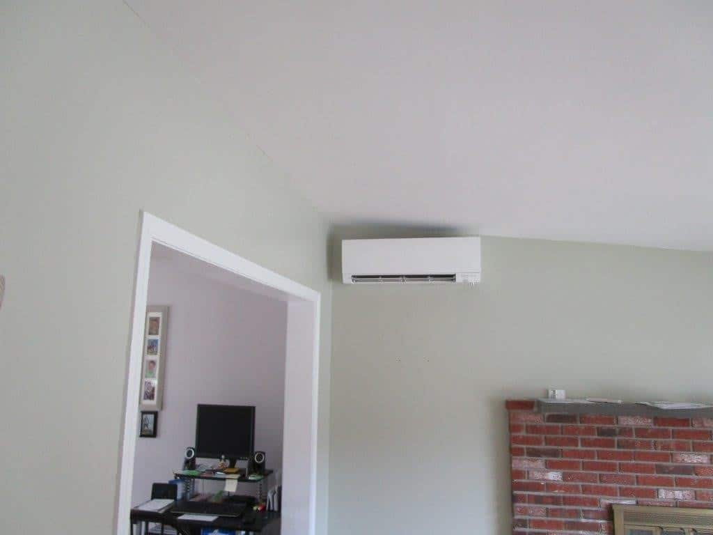 Indoor air handler installed in Gloucester, MA, for Mitsubishi ductless system. 