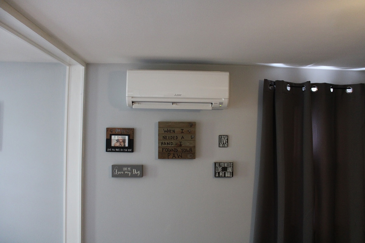 Indoor air handler for Mitsubishi ductless AC system.