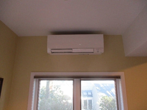 Indoor ductless AC unit in Winchester music studio.