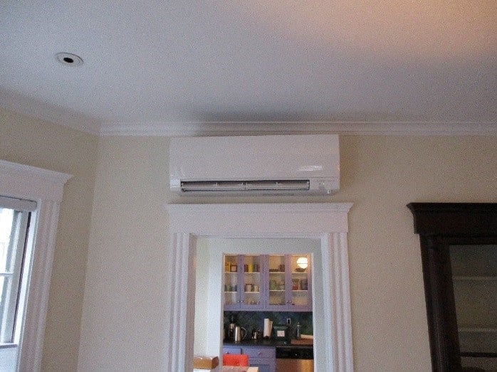 Indoor wall AC unit installation in Cambridge, MA.