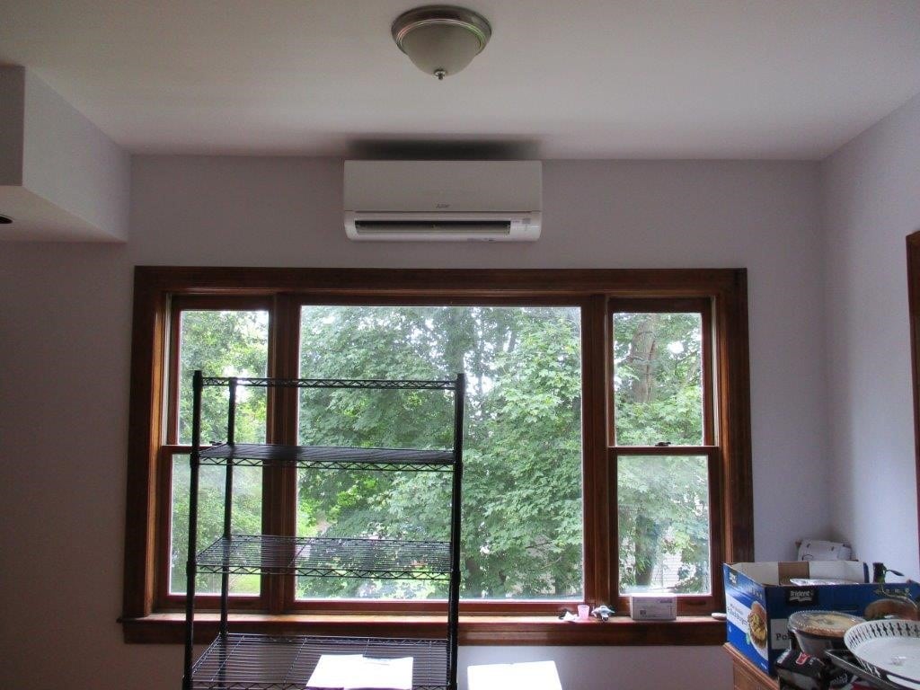 Mistubishi ductless unit installed in Jamaica Plain condo.