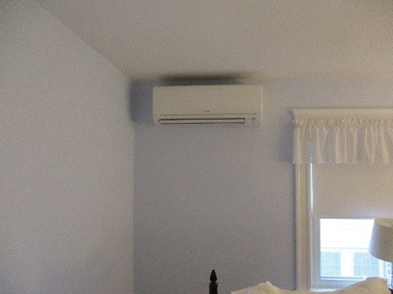 Mitsubishi ductless AC wall unit indoor installation example.