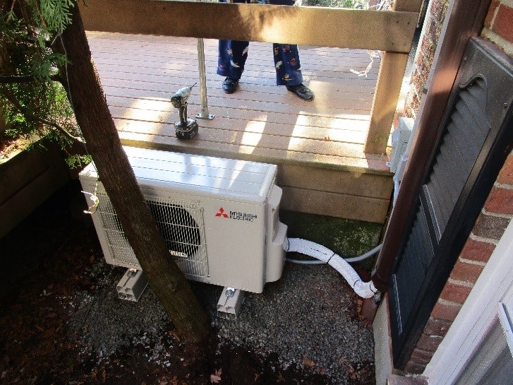 Example of outdoor Mitsubishi ductless air conditioner with heat pump.