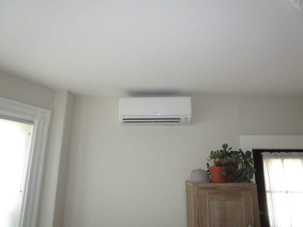 Mitsubishi ductless air handler for ductless AC system in Boston. 