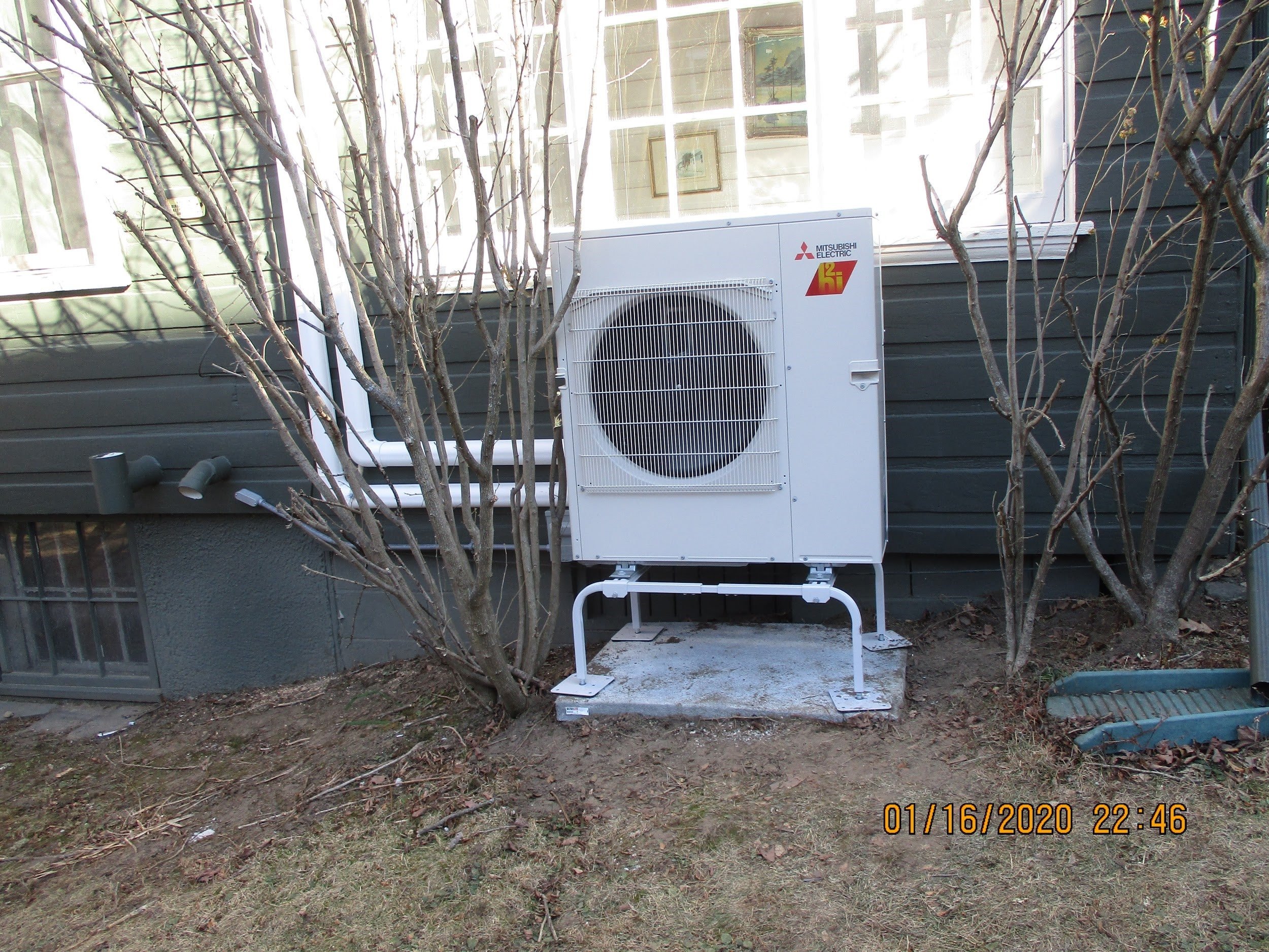 Example of a Mitsubishi outdoor heat pump. 