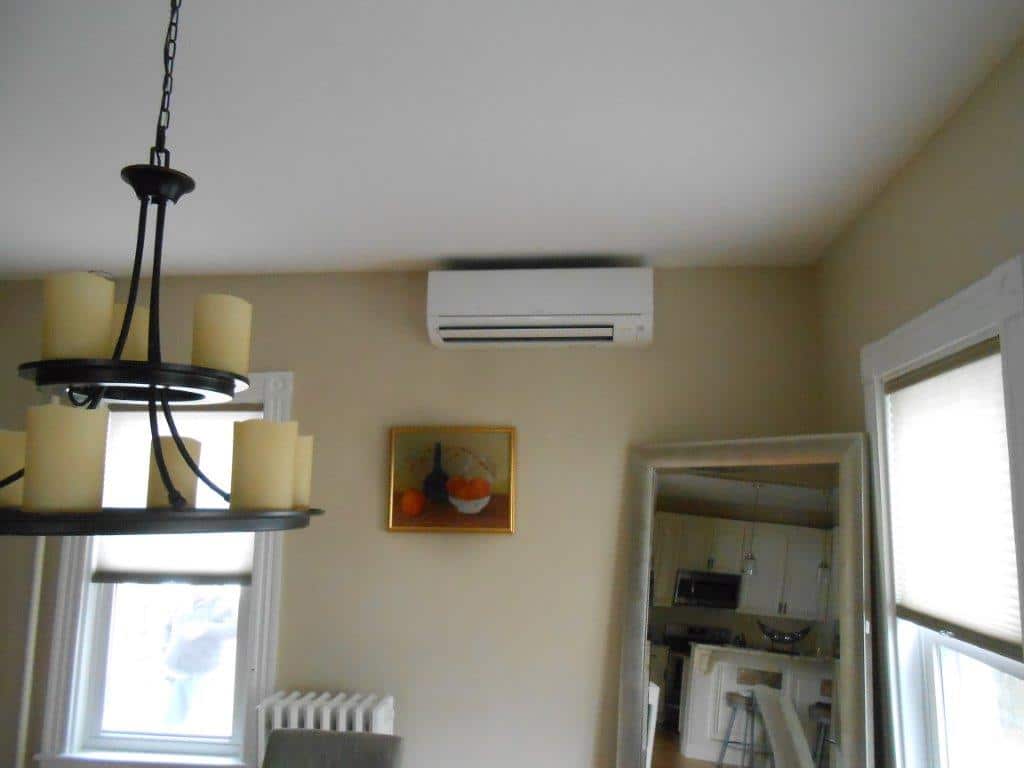 Indoor ductless mini split system installed in Wakefield home.