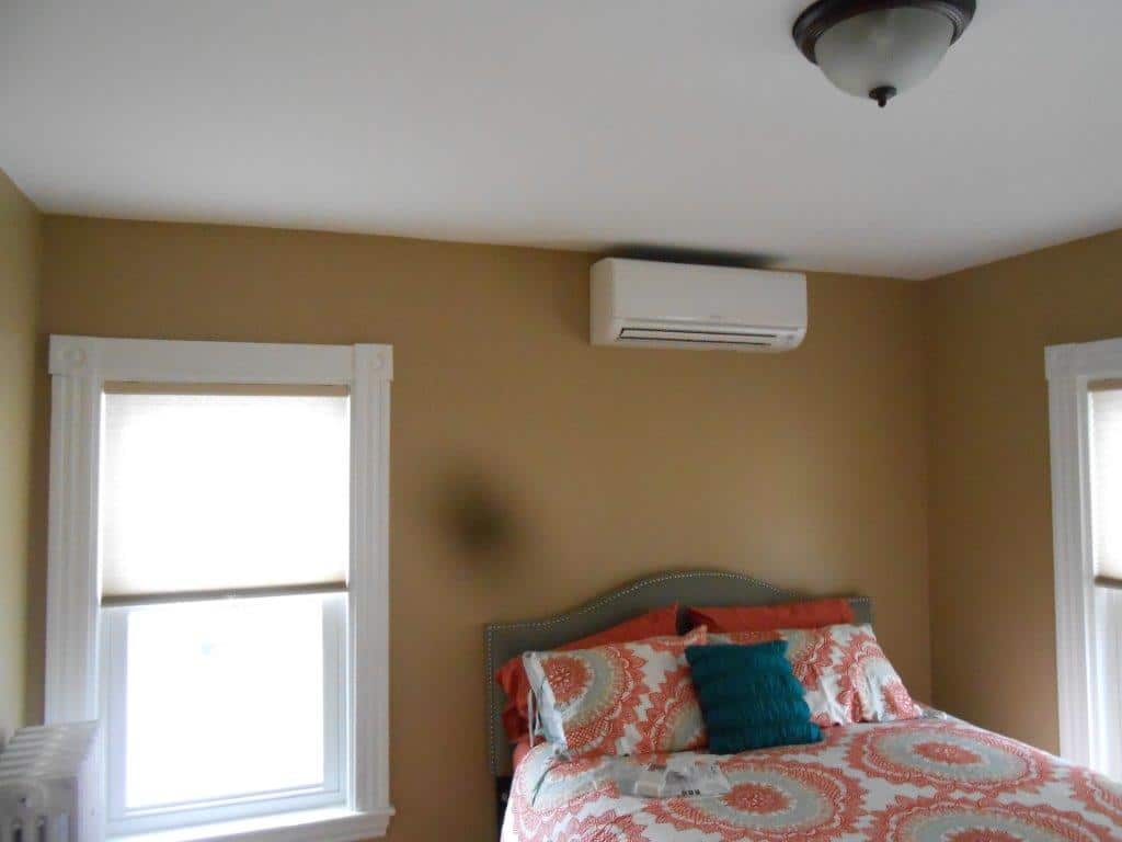 Indoor Mitsubishi ductless mini split installation.