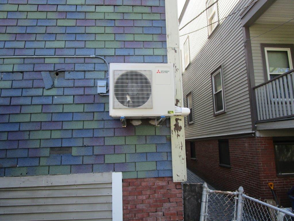 Outdoor installation of ductless unit.