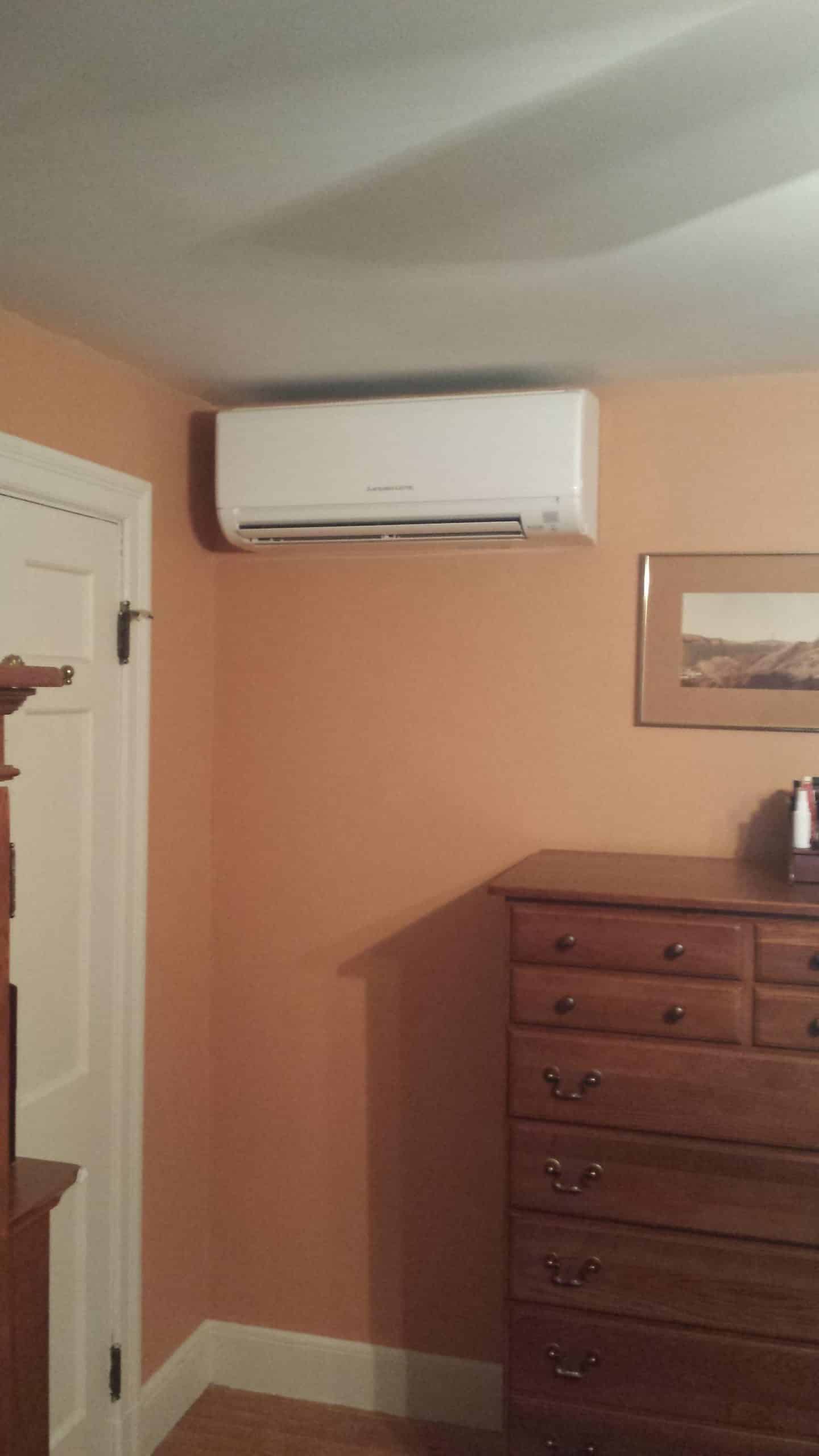 Mitsubishi ductless unit installed in Melrose, MA.