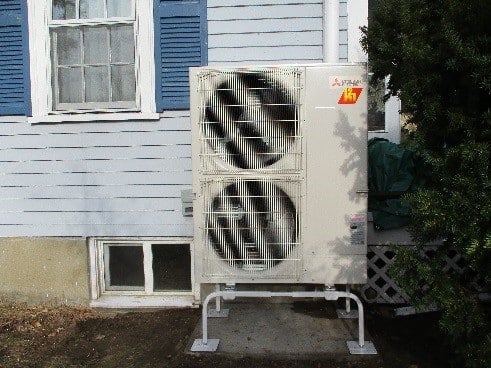 Outdoor condenser unit for Mitsubishi Hyper-Heating ductless system in Lexington, MA