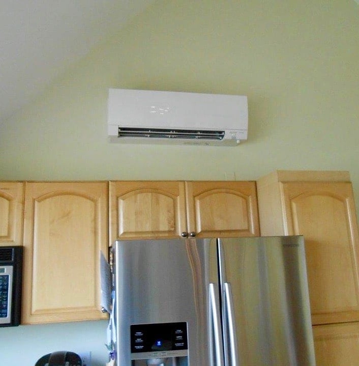 Indoor installation of ductless ac wall unit in Somerville kitchen