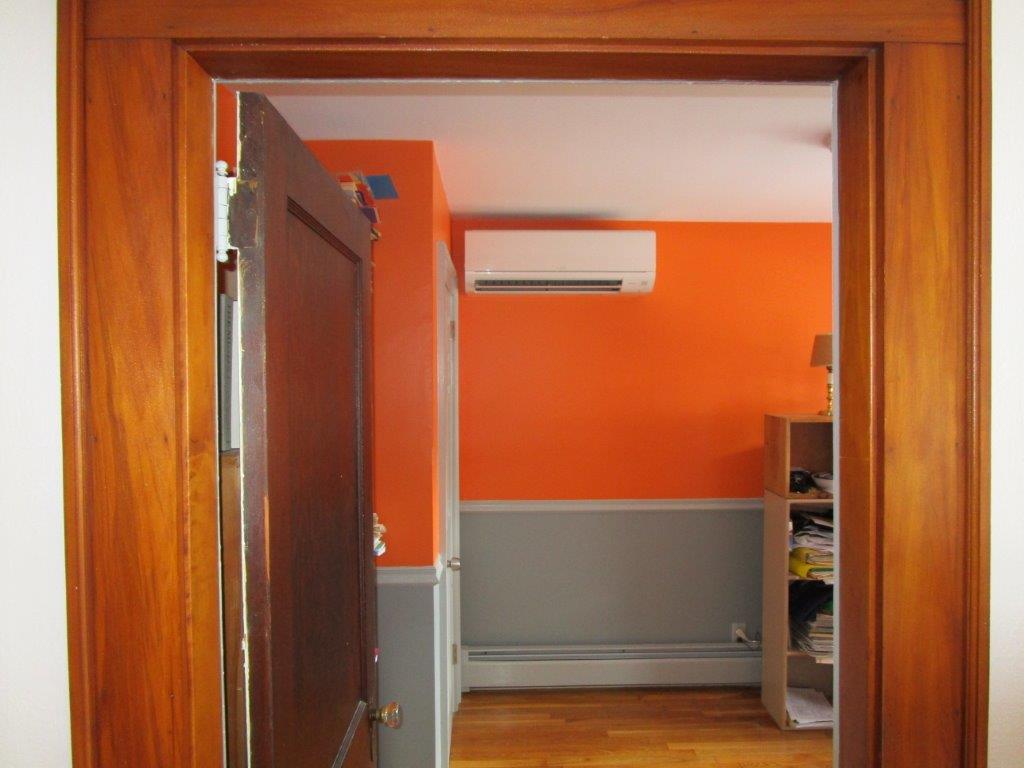 Indoor example of a ductless AC installed in Waltham, MA, home.