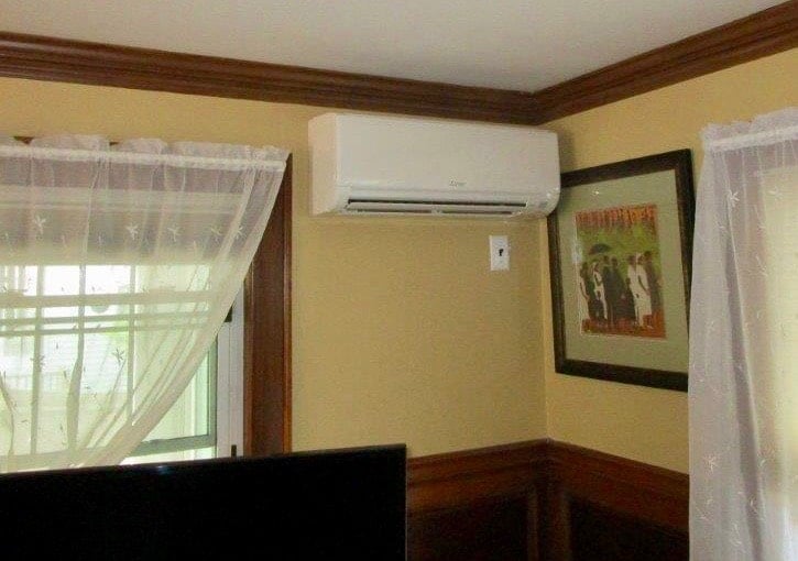 Indoor wall unit of ductless HVAC system in Medford, MA home