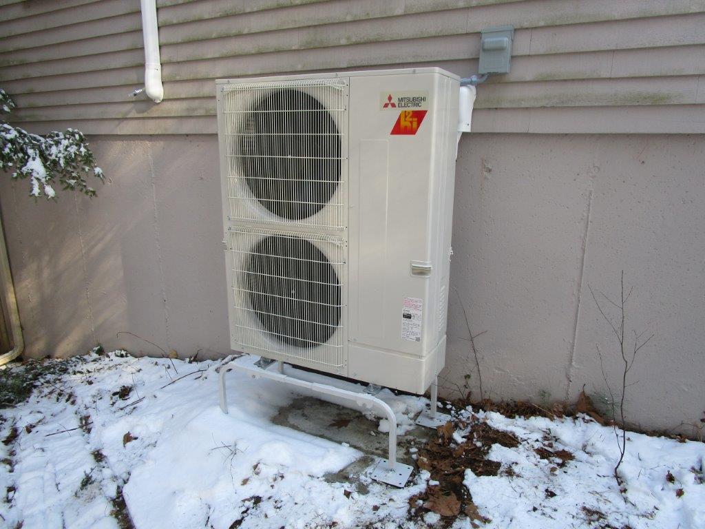 Outdoor view of Mitsubishi ductless HVAC system in North Andover, MA