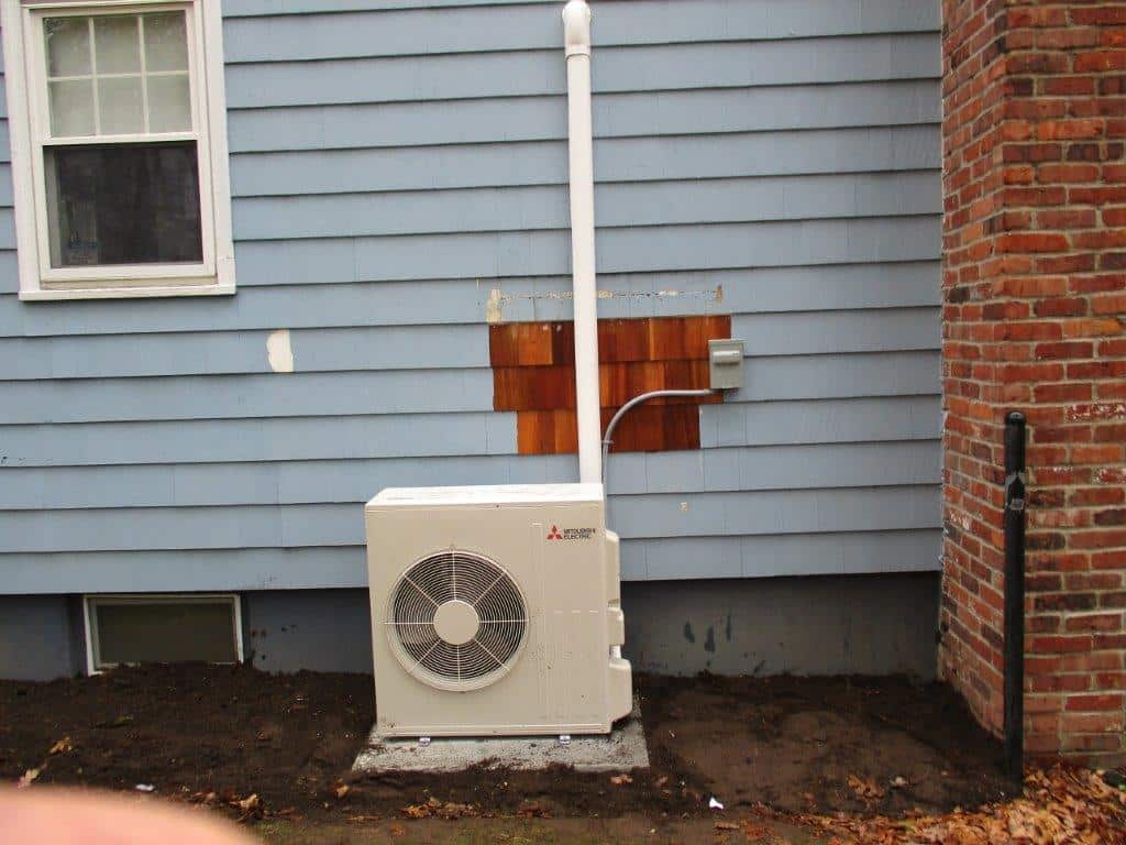 Mitsubishi ductless HVAC unit in Lynnfield MA split-level home