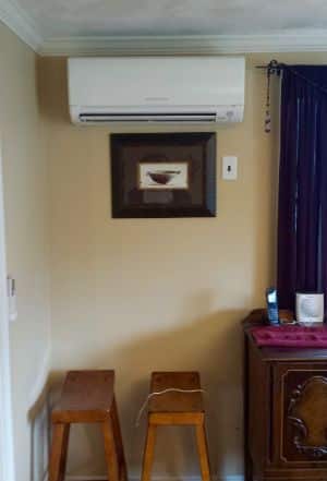 Indoor Mitsubishi ductless unit with Hyper-Heating technology.