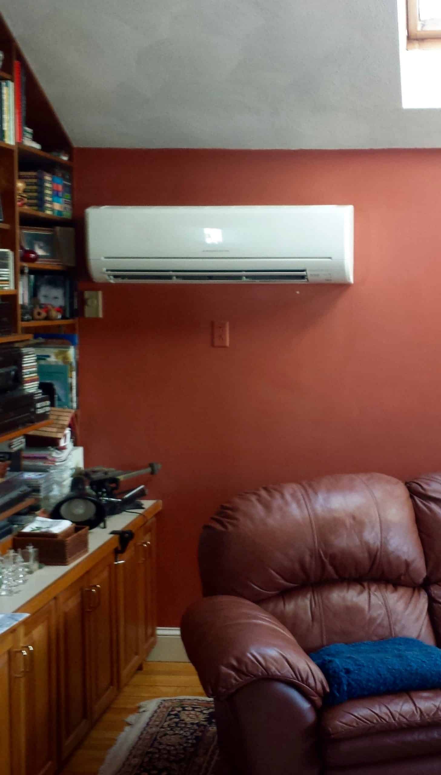 Indoor unit of Mitsubishi ductless HVAC system in Reading, MA