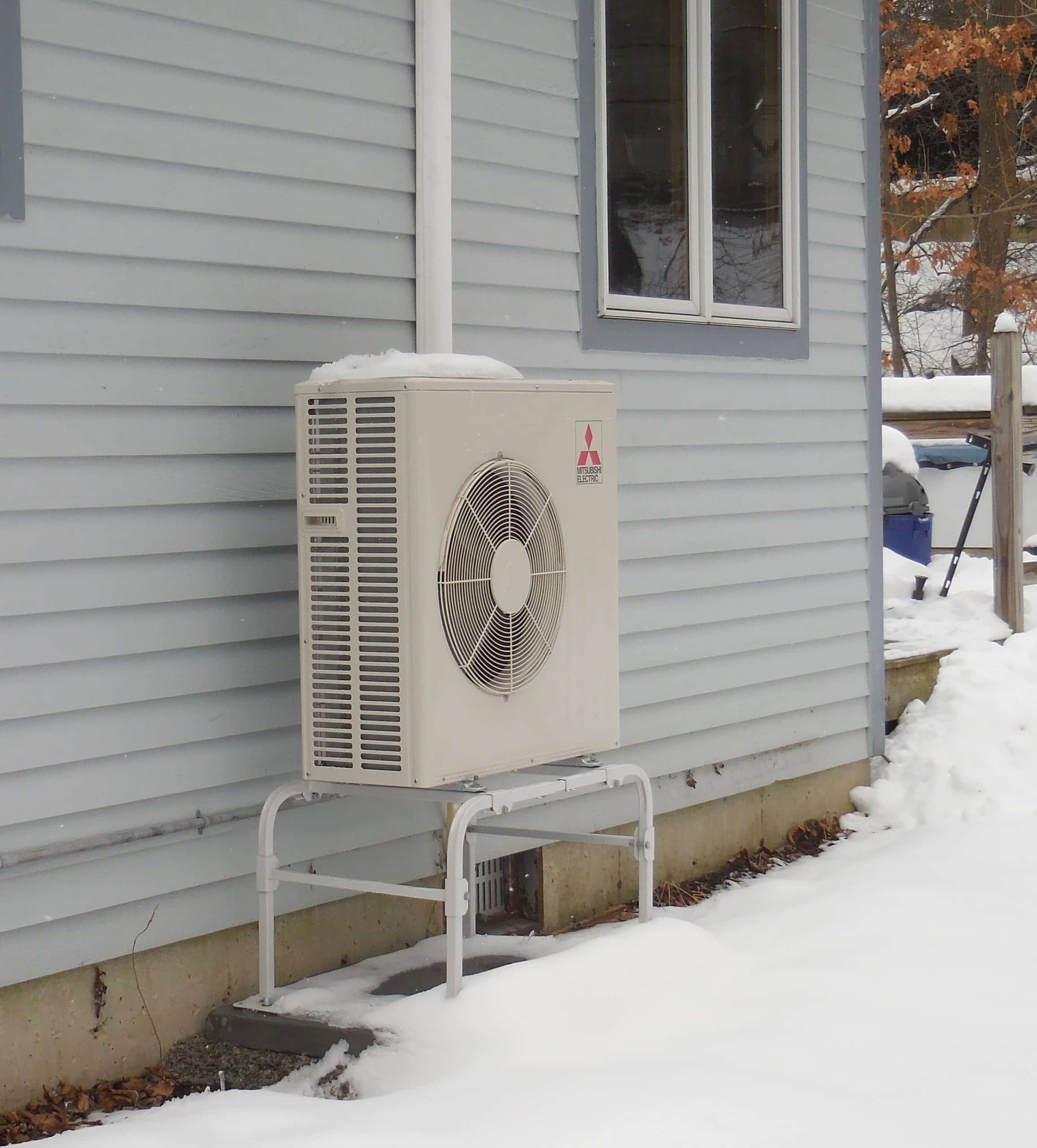 Outdoor heat pump for Mitsubishi Hyper-Heating system.