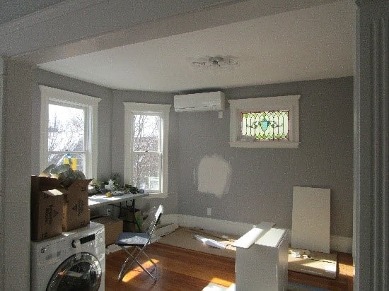 The ductless mini split wall AC unit heats and cools this room with ease.