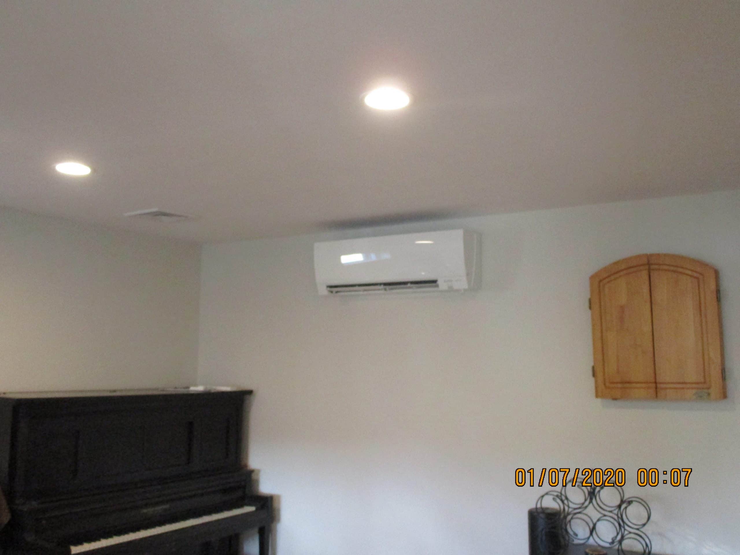 Example of a ductless air conditioning unit installed in the basement.