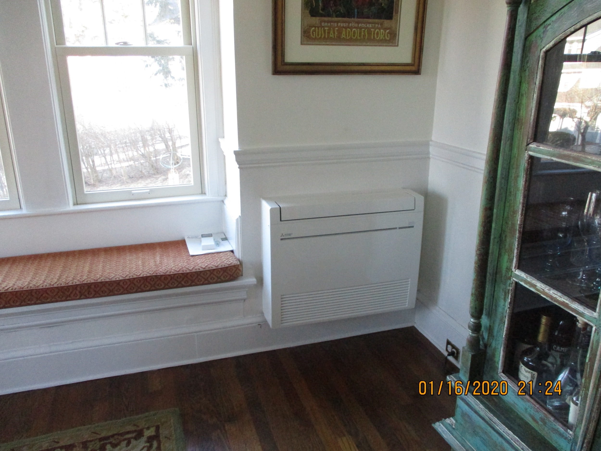 Example of a floor-mounted ductless AC unit in MA home.