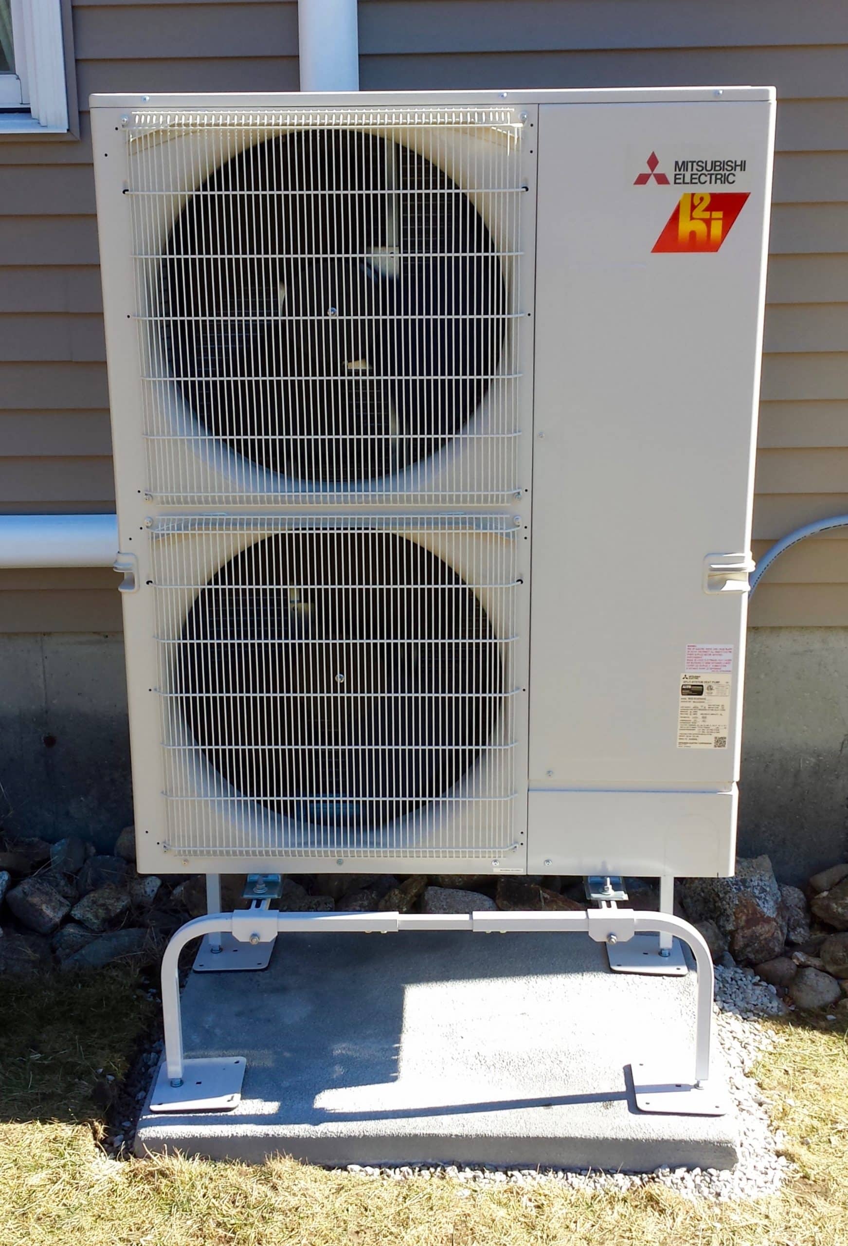 Outdoor installation of a Mitsubishi ductless unit in Tewksbury, MA.