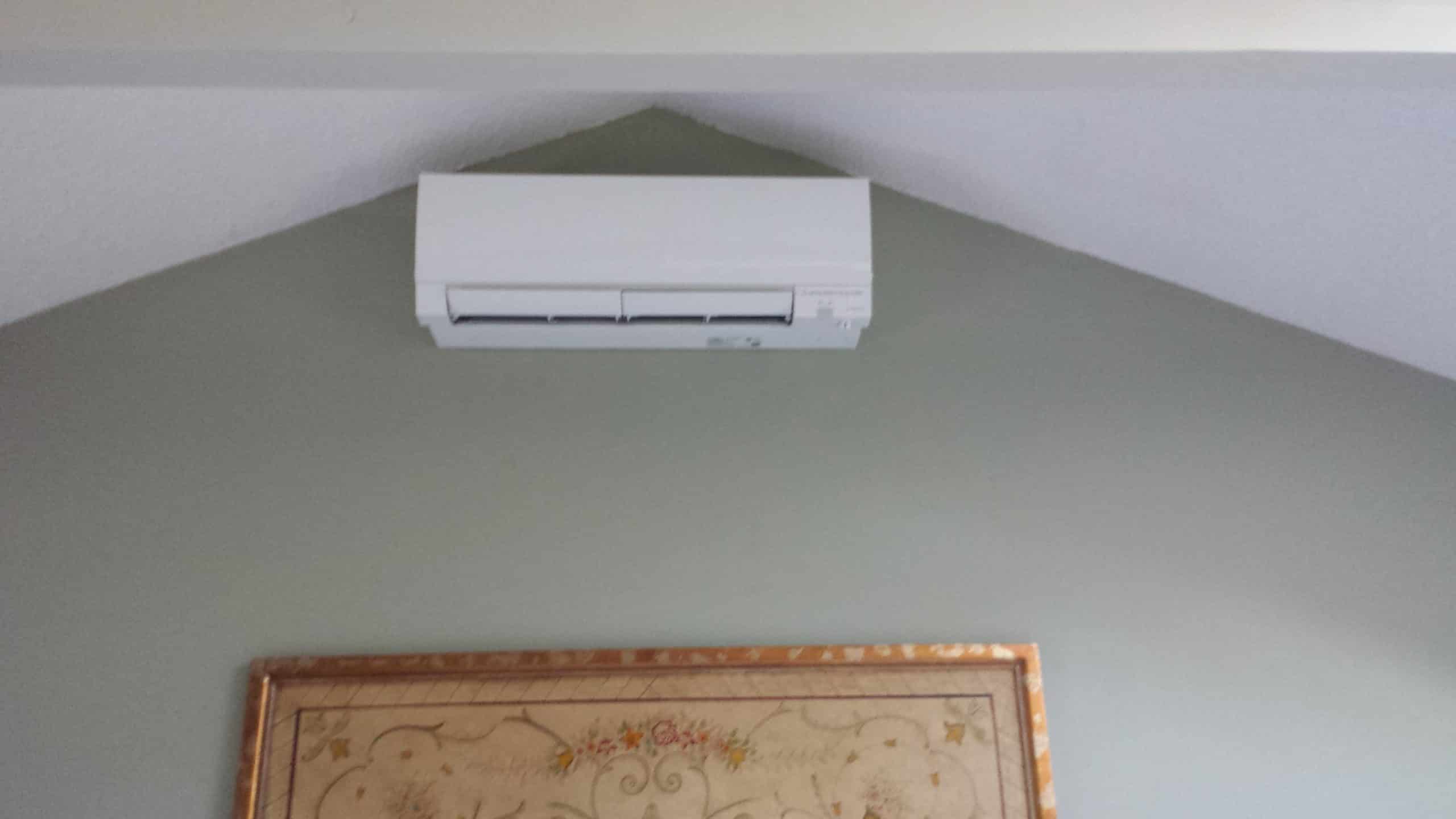 Indoor ductless air conditioning unit with heat pump in Beverly, MA.