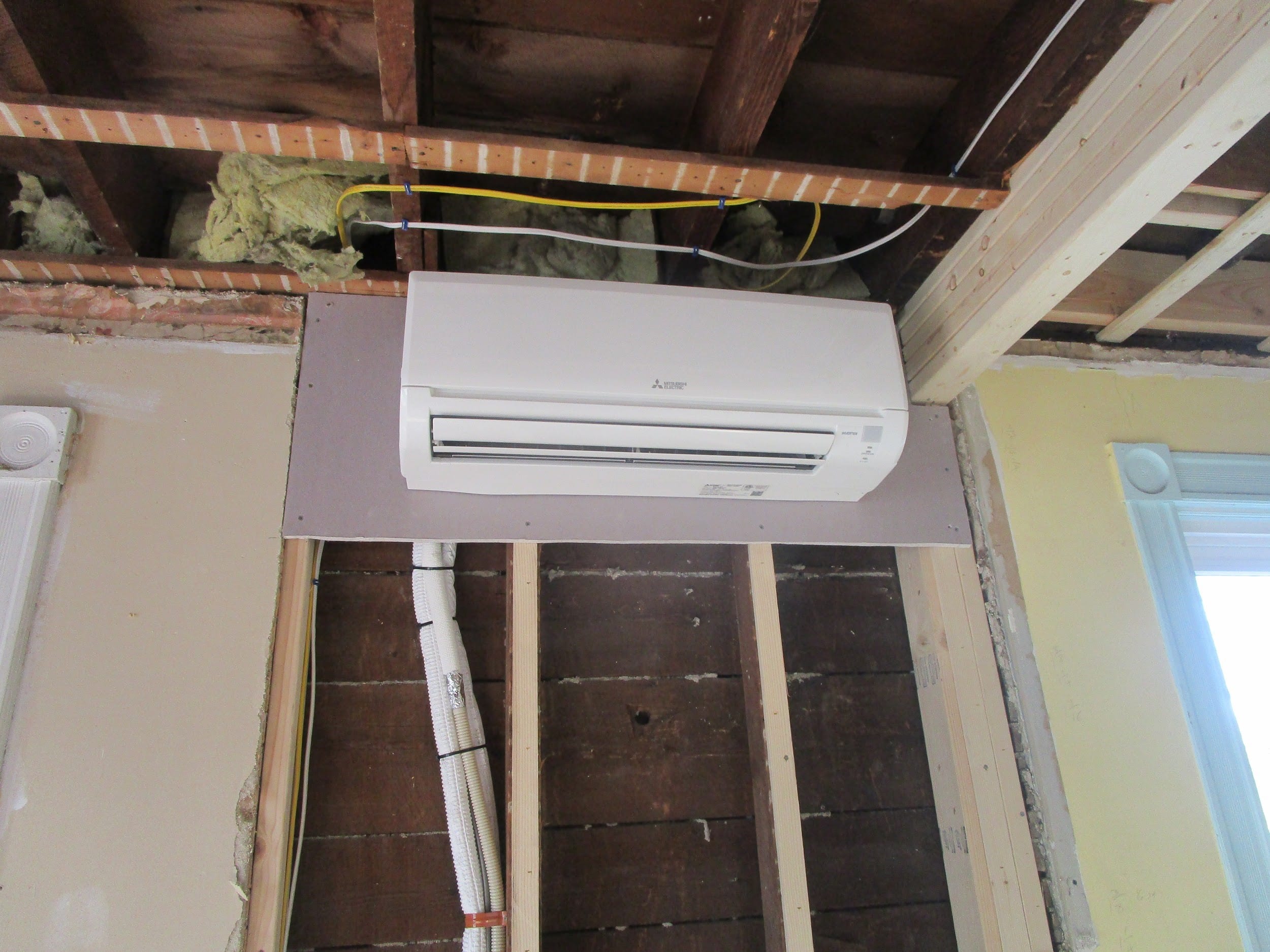 Example of an indoor wall cassette installed for ductless AC.