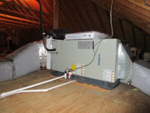 American Standard air handler installed in a colonial home’s attic.