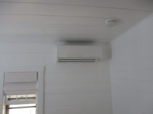 Indoor example of a Mitsubishi Electric ductless AC unit installed in a home in Marblehead, MA.