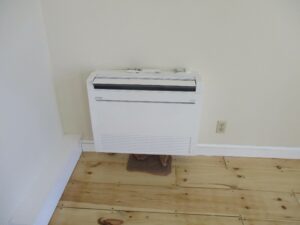 Mitsubishi Electric ductless AC installed inside colonial home in Swampscott, MA. 