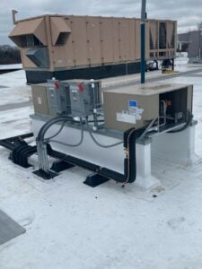 Second condenser installed on the roof of the Lab Corp Westborough, MA, facility for new freezer system. 