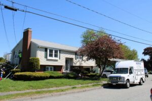 This split-level home in Beverly, MA, gets a new Mitsubishi ductless AC system from N.E.T.R., Inc.,.