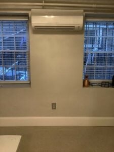 Example of an indoor Mitsubishi Electric ductless wall AC installed in a Boston condo