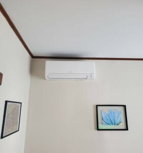 Example of a wall-mounted unit in the living room of this Cambridge, MA, condo. 