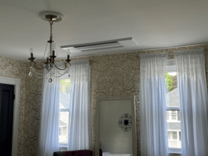 Another example of a ceiling unit installed in an Easton, MA, home for heating and cooling. 