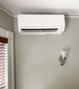 An example of an indoor ductless wall unit installed in multi-zone ductless heating and cooling system. 