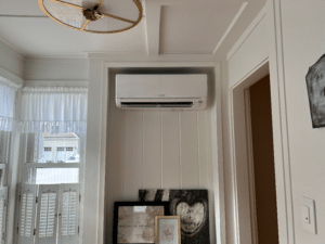 Example of a wall unit installed for heating and cooling this Easton, MA, colonial home.